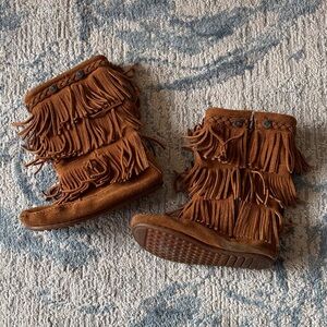 Minnetonka Brown Suede Fringe Kids Boots
